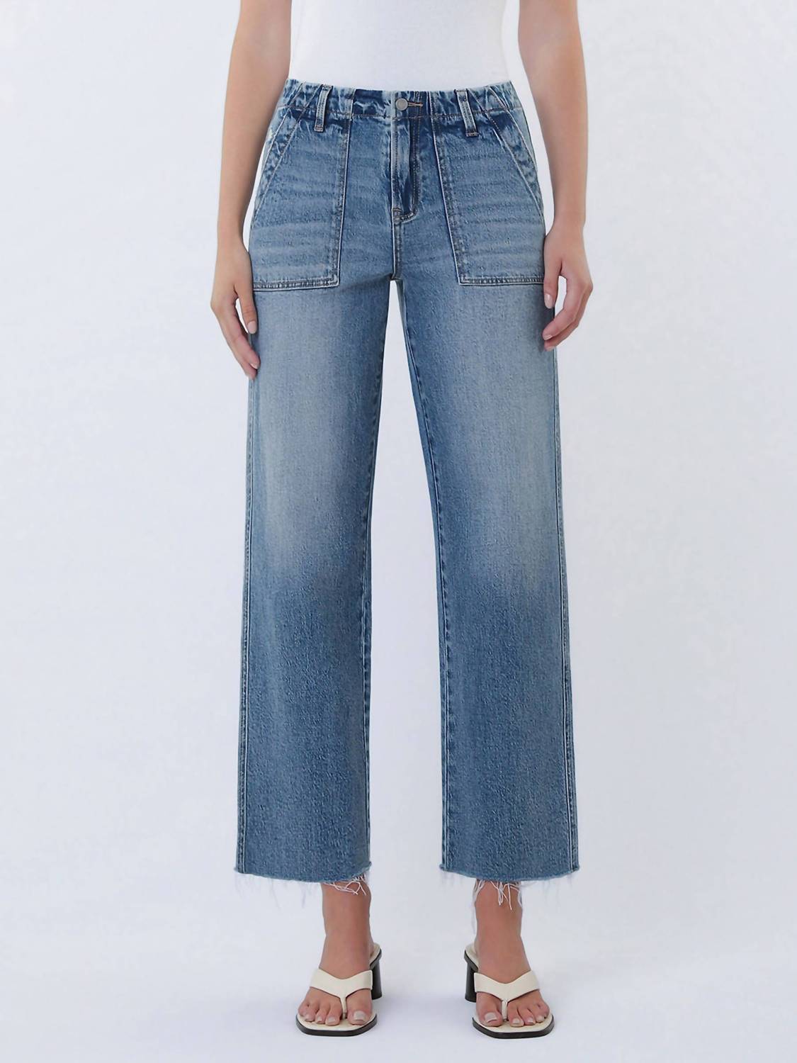 New Vervet By Flying Monkey High Rise Patch Pocket Slim Wide Jeans In Fantasy